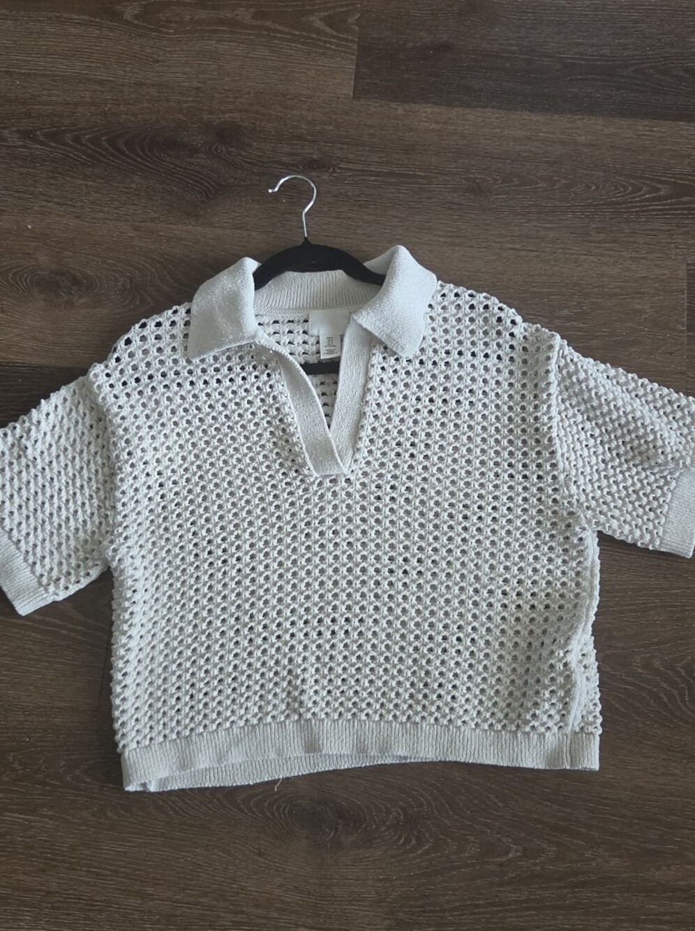 H&M Beige off white Crochet Collared Top Medium